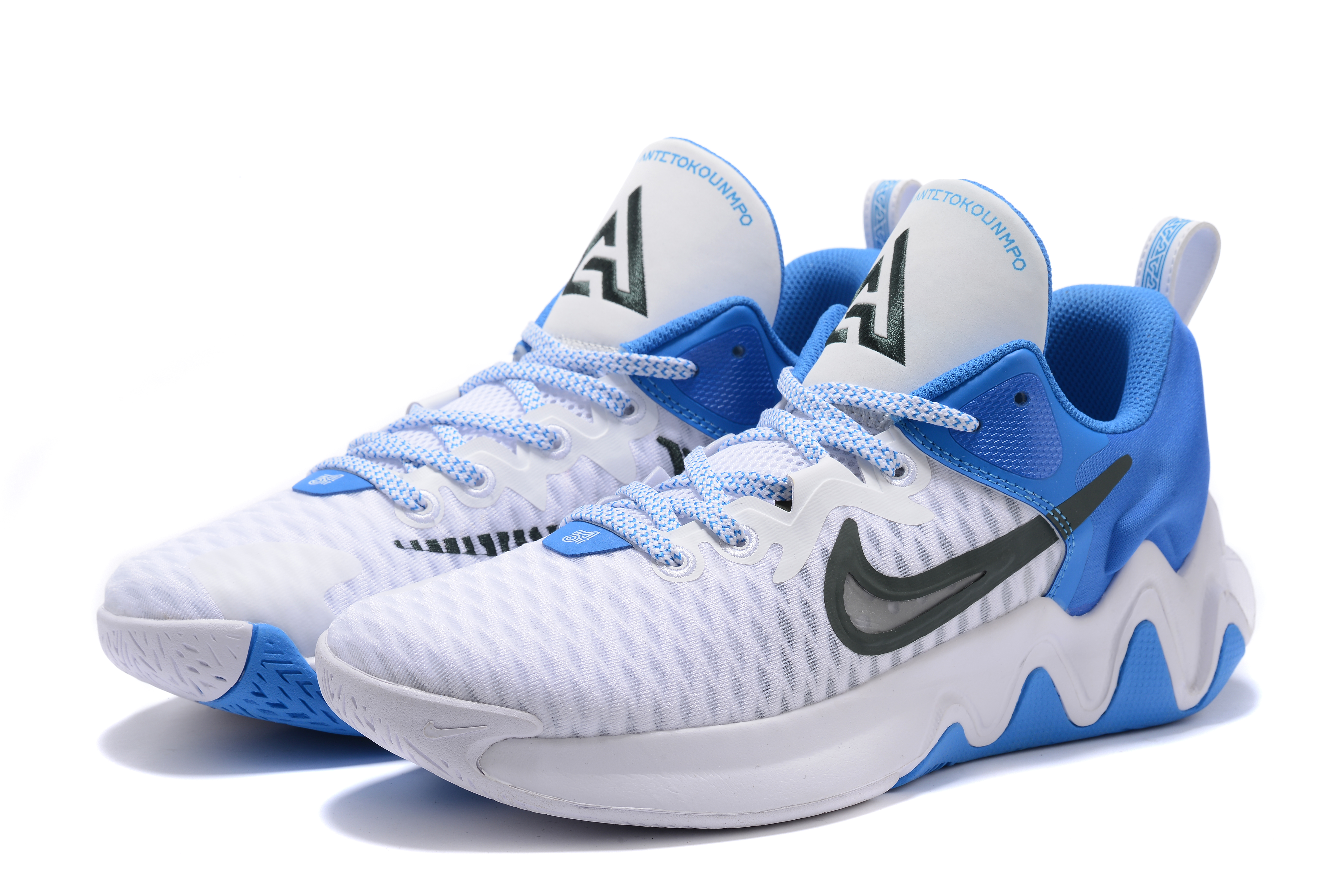 2022 Nike Giannis Immortality 1 White Blue Black Shoes - Click Image to Close